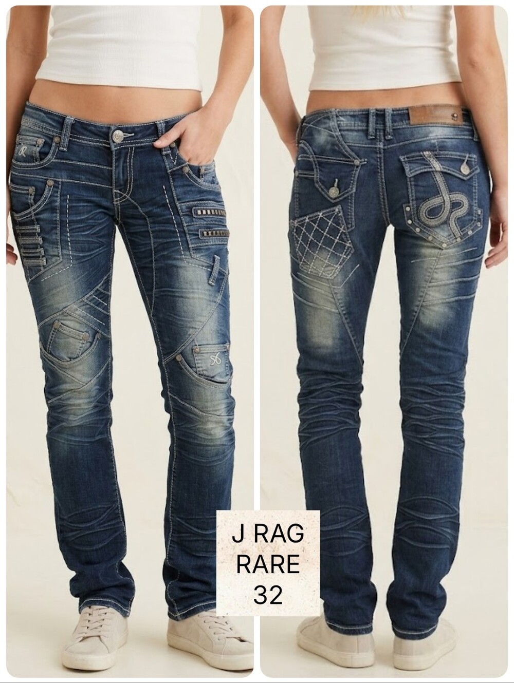 J RAG Rare Y2k Indie Sleaze Dieselcore Embroidered Low Rise Jeans JRW4404 VTG